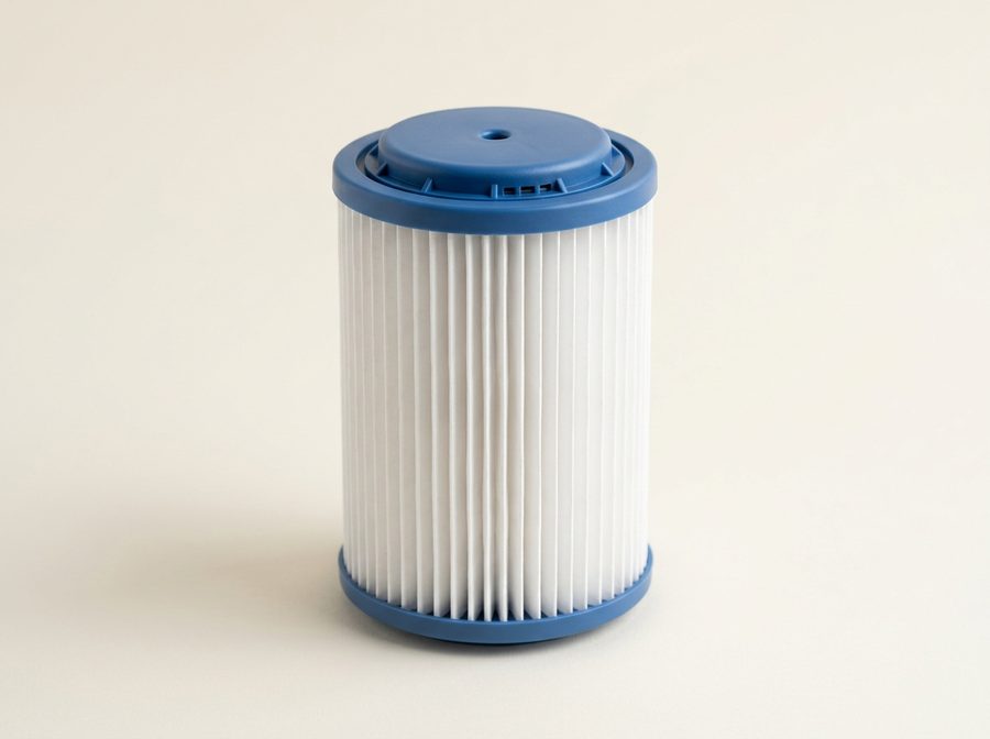 Filtre d’aspirateur cylindrique plissé, blanc et bleu